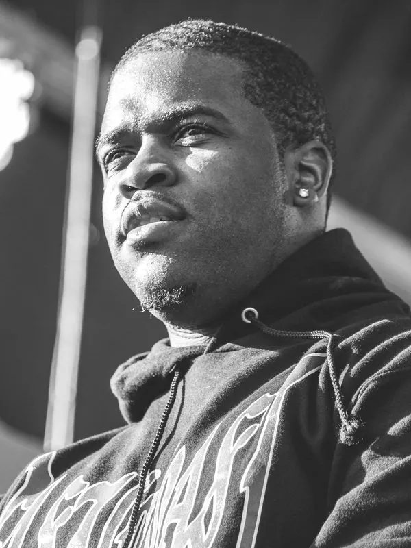 Black-and-white portrait of ASAP Ferg