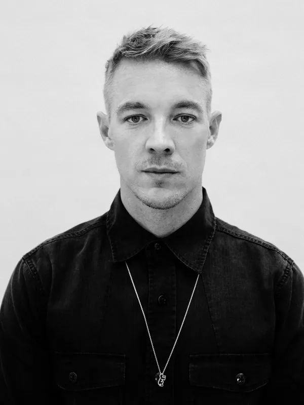 Black-and-white portrait of Diplo