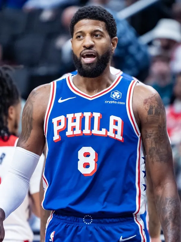 Paul George on a basketball court