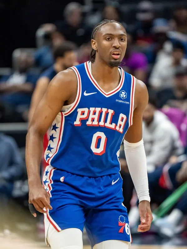 Tyrese Maxey on a basketball court